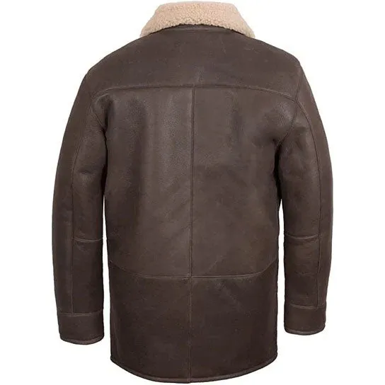 Men's Brown Vintage Leather Shearling Sheepskin Coat