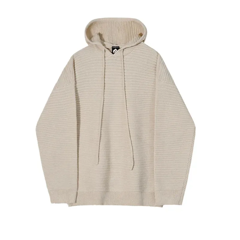 Men's Hooded Sweater Korean Fashion Thickened Solid Color Baggy Male Knitting Sweatshirt Casual Spring Trendy 9C3186