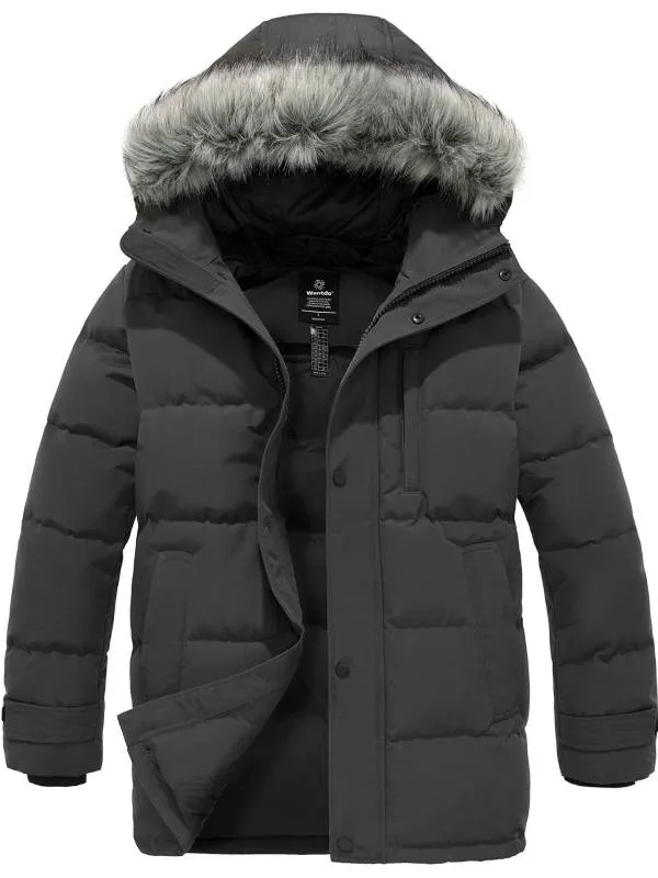 Men's Winter Jacket Warm Puffer Jacket Snow Coat with Faux Fur Hood