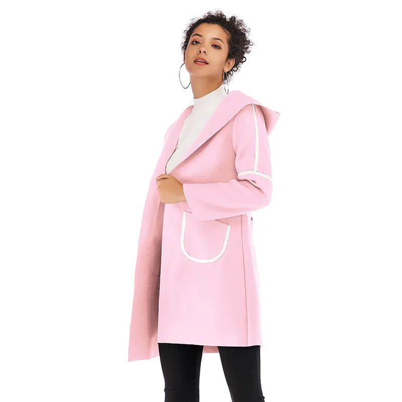 Autumn/Winter 2025 Womens Medium-Long Hooded Woolen Coat with Contrasting Color Cardigan Jacket: Metaversmall 2025 Collection