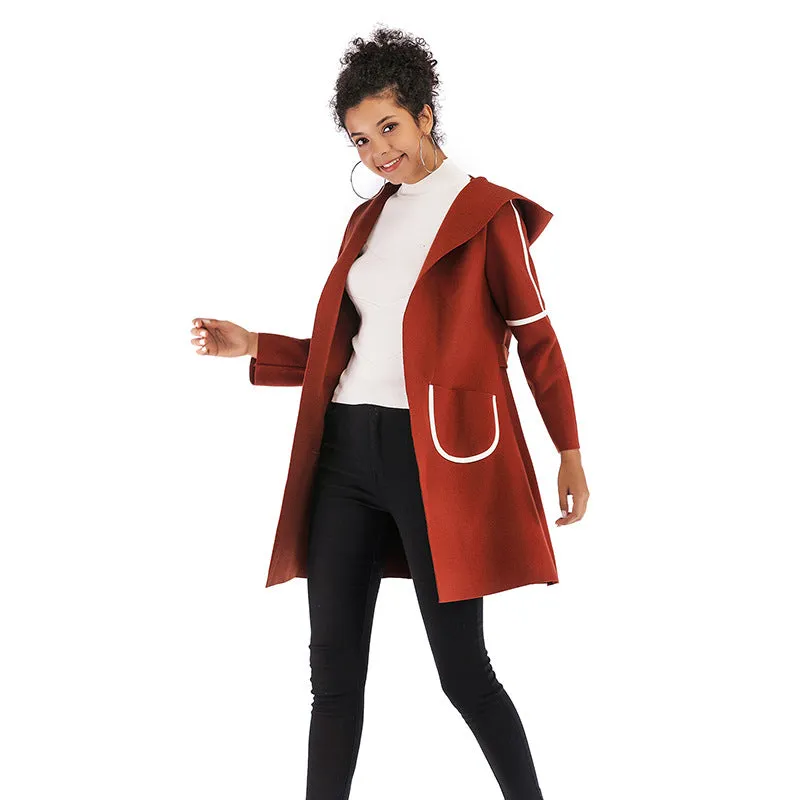 Autumn/Winter 2025 Womens Medium-Long Hooded Woolen Coat with Contrasting Color Cardigan Jacket: Metaversmall 2025 Collection