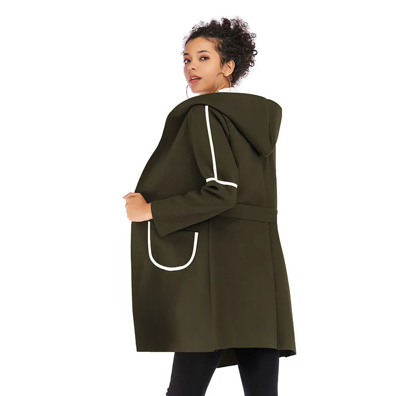 Autumn/Winter 2025 Womens Medium-Long Hooded Woolen Coat with Contrasting Color Cardigan Jacket: Metaversmall 2025 Collection