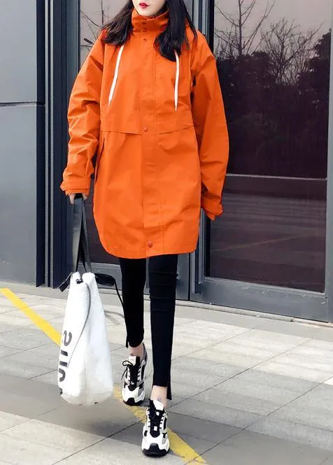 New orange duck down coat plus size womens parka hooded zippered Elegant coats