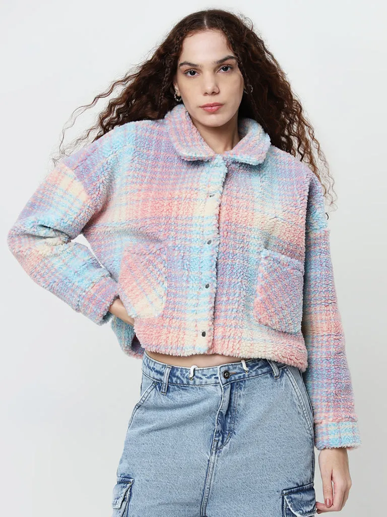 Nuon Multicolour Checkered Fleece Jacket