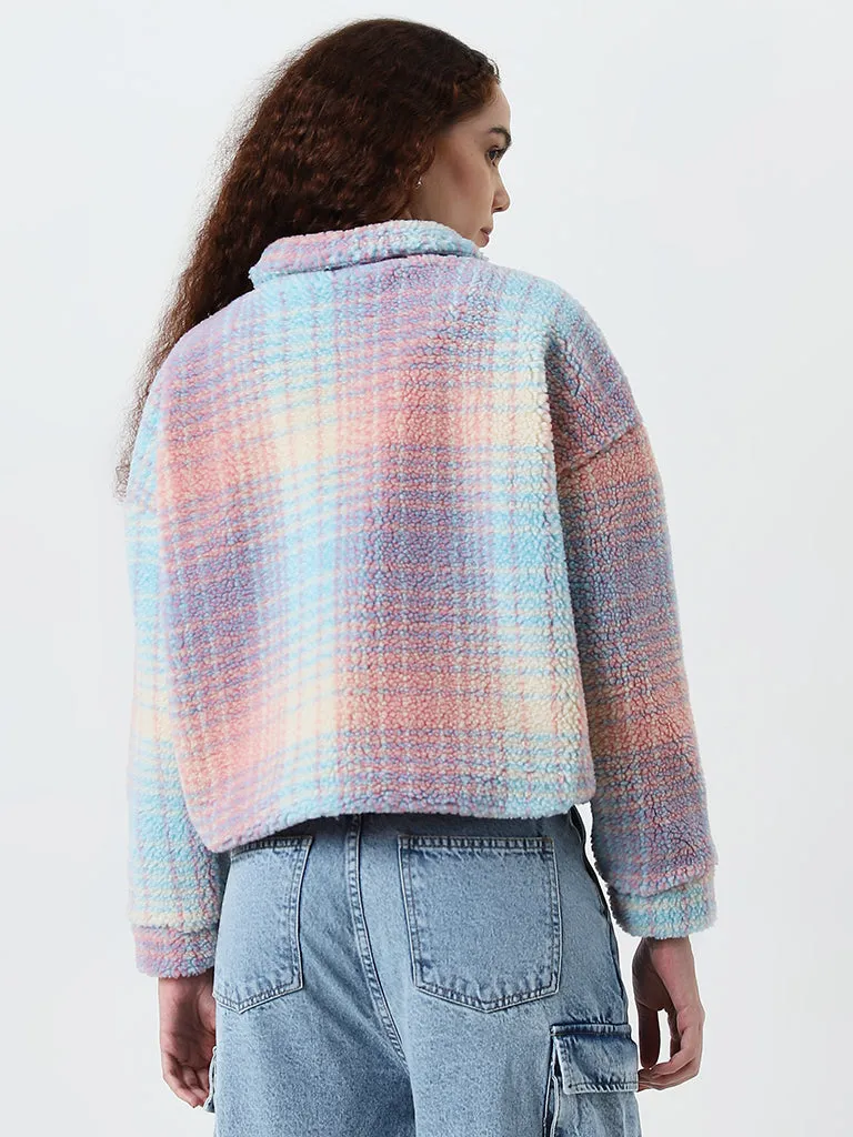 Nuon Multicolour Checkered Fleece Jacket