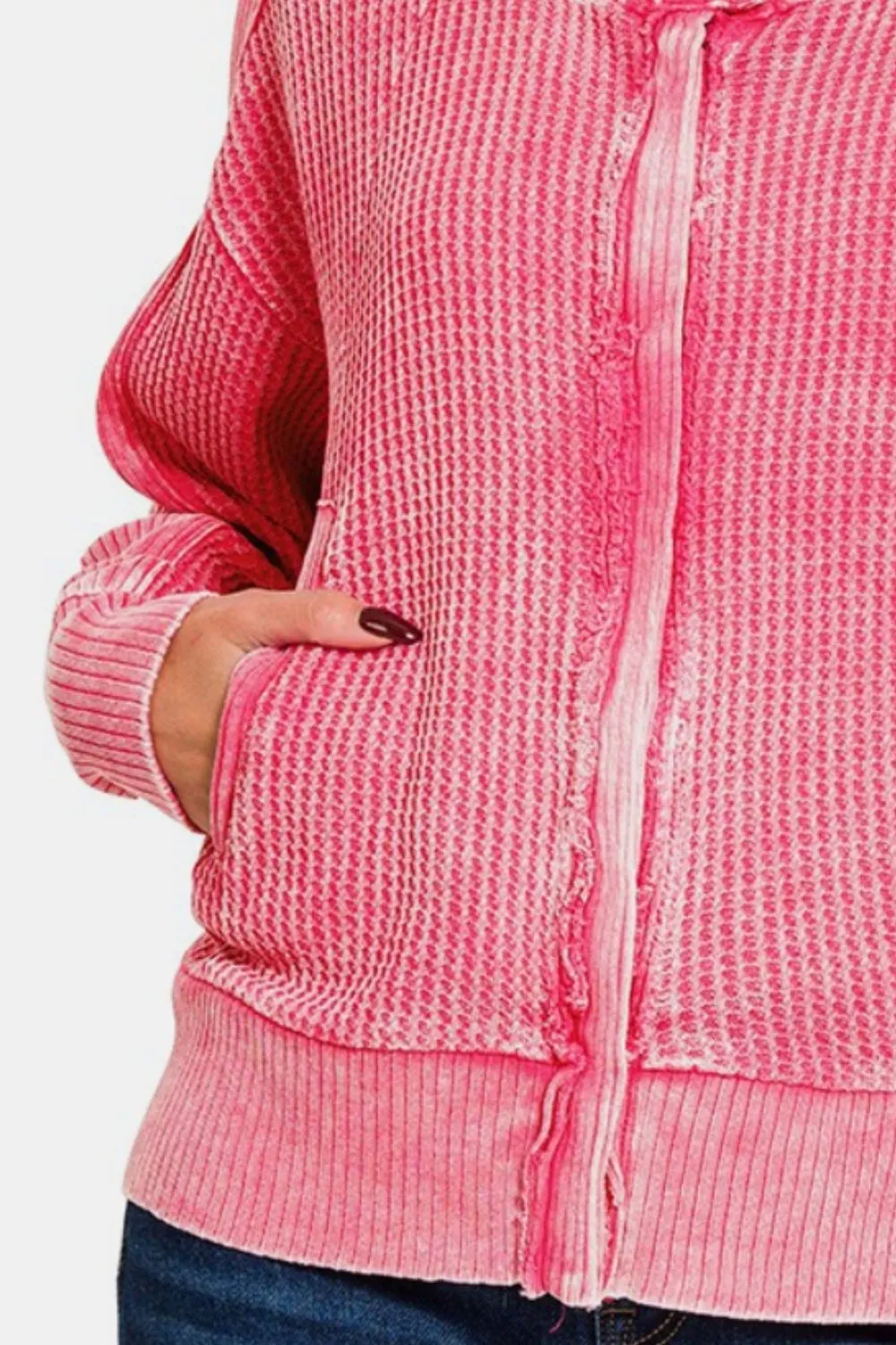 Pink Zip Up Sweater 100% Cotton Premium Luxury New Women's Fashion KESLEY Washed Zip Up Hooded Sweatshirt Jacket