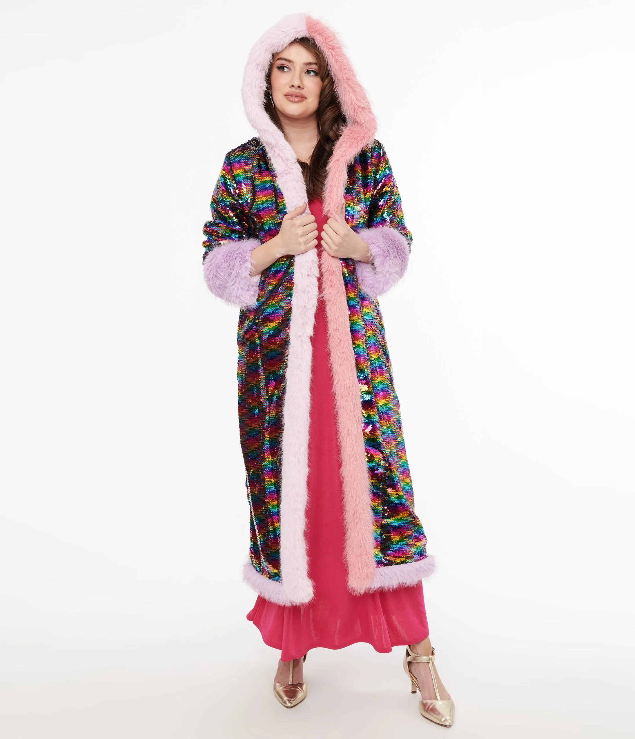 Rainbow Sequin Long Coat