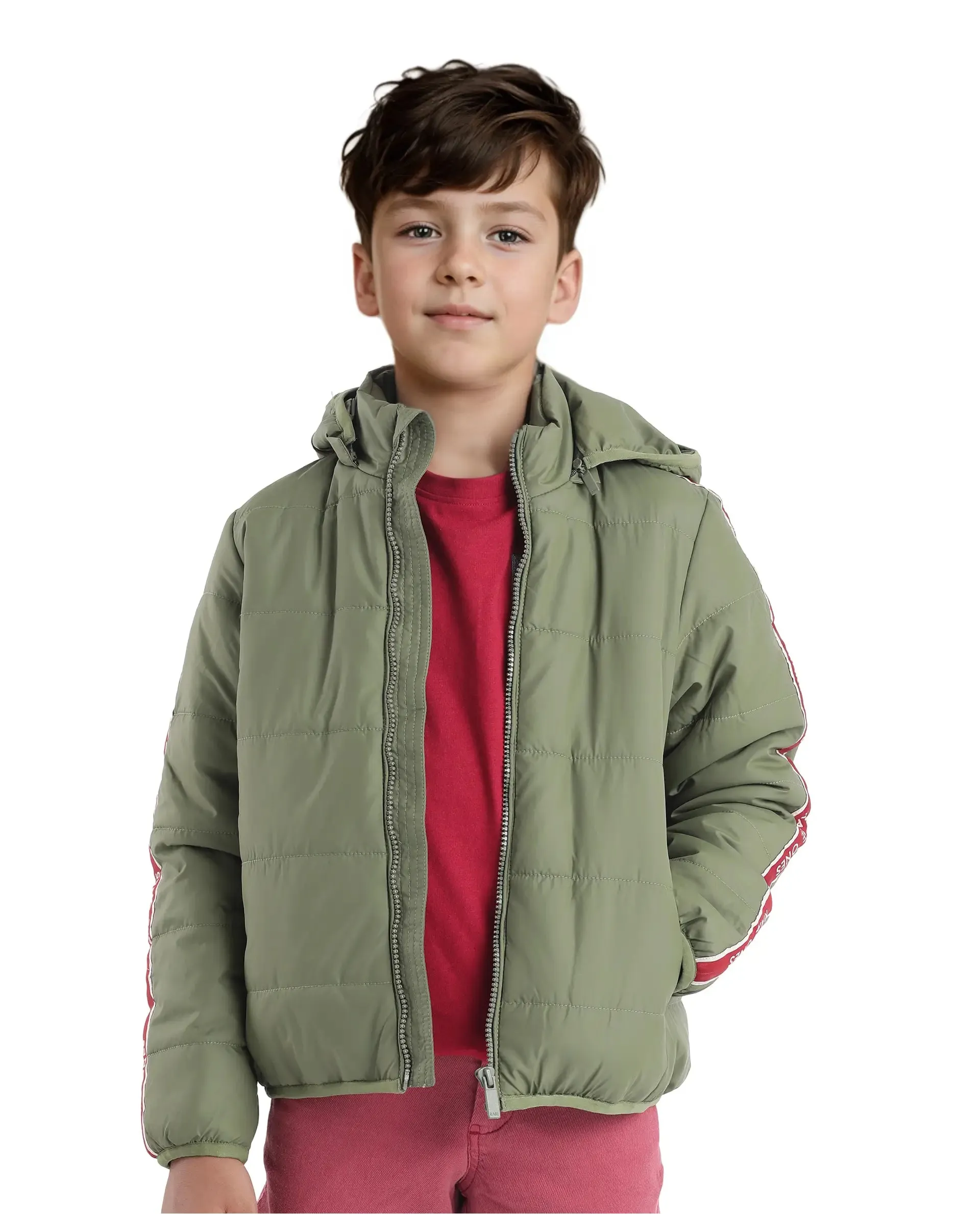 Rare Ones Kids Bolin Olive Polyester Full Sleeve Hooded Solid Jacket