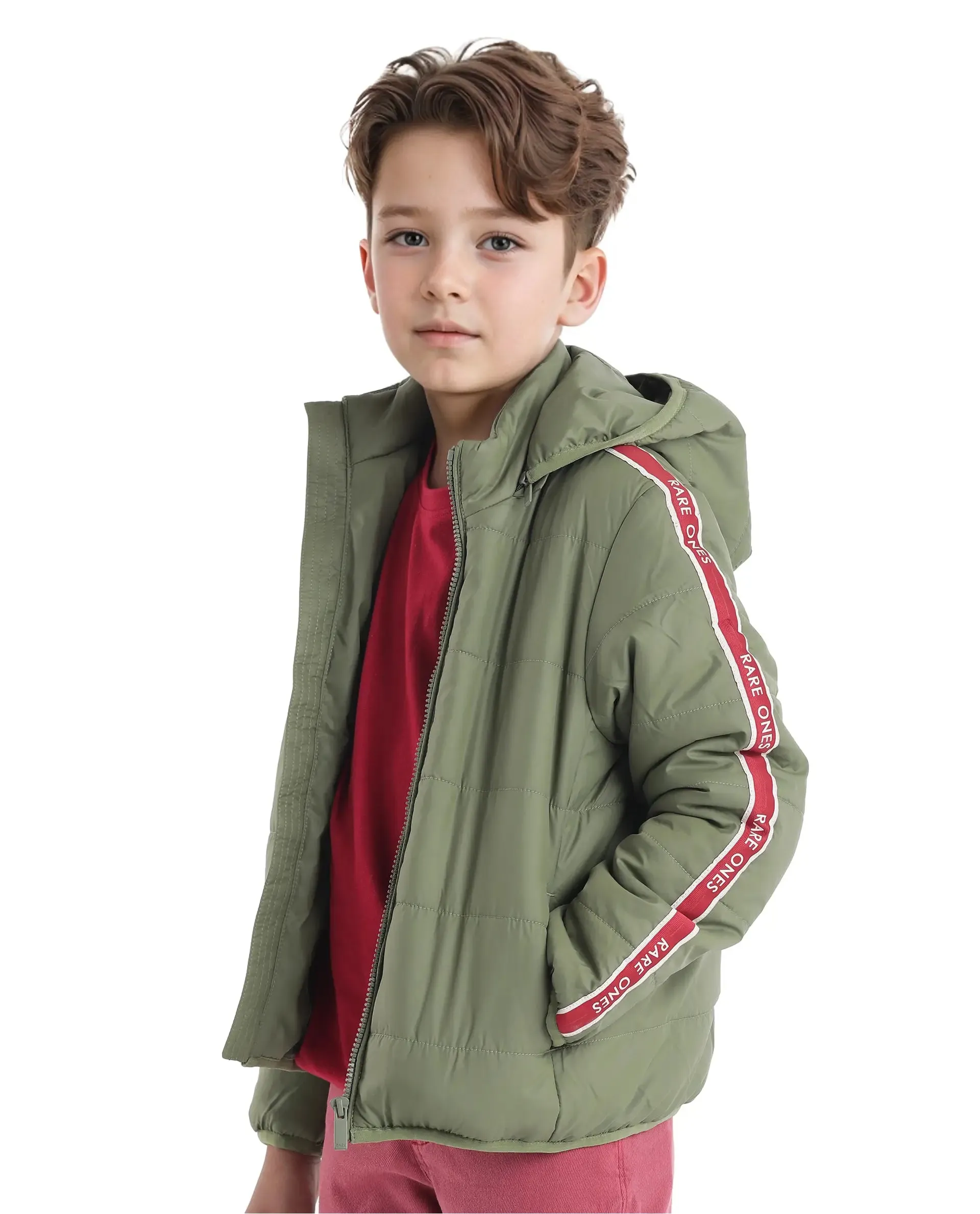 Rare Ones Kids Bolin Olive Polyester Full Sleeve Hooded Solid Jacket