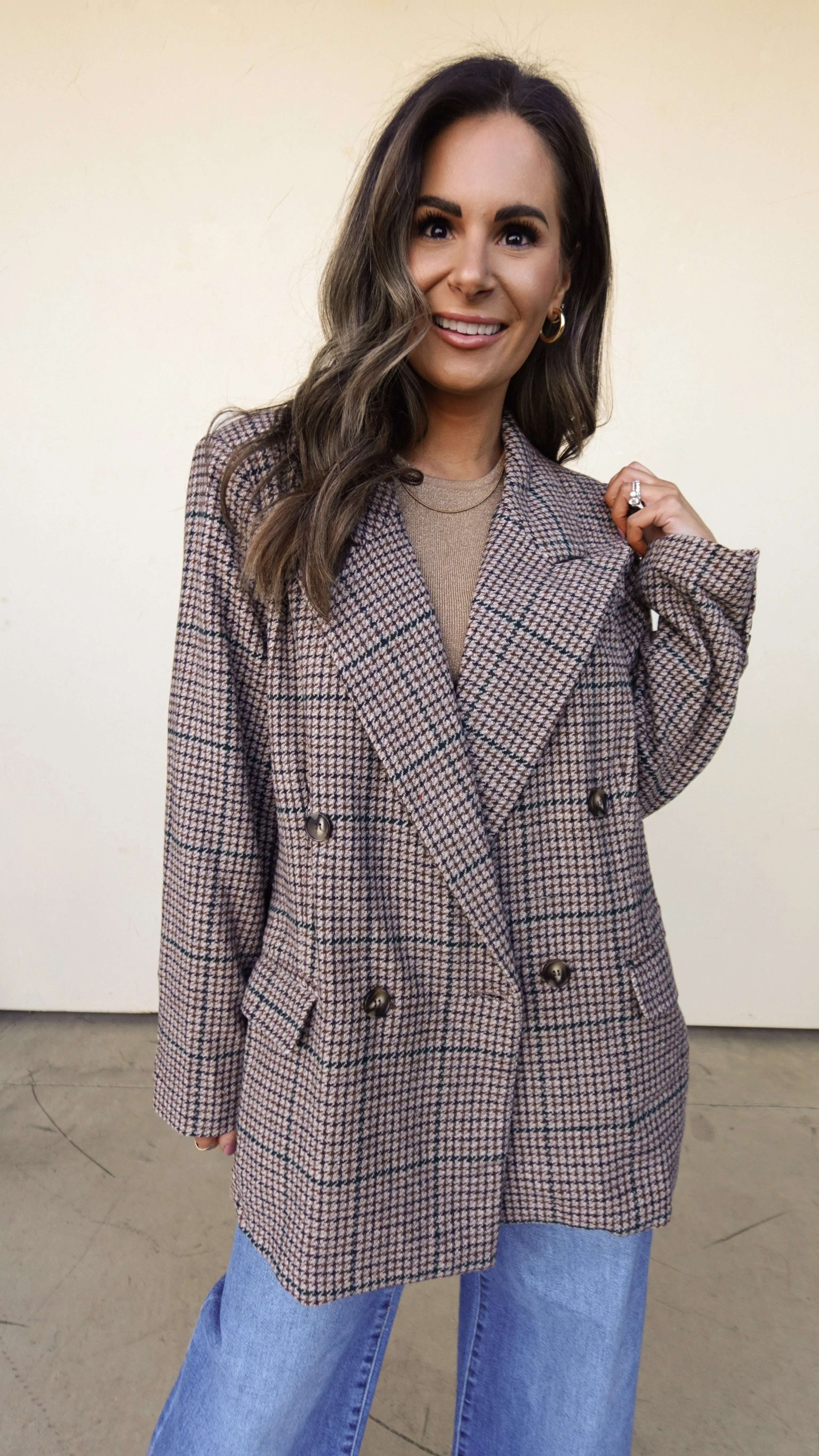 Relaxed Plaid Blazer Jacket