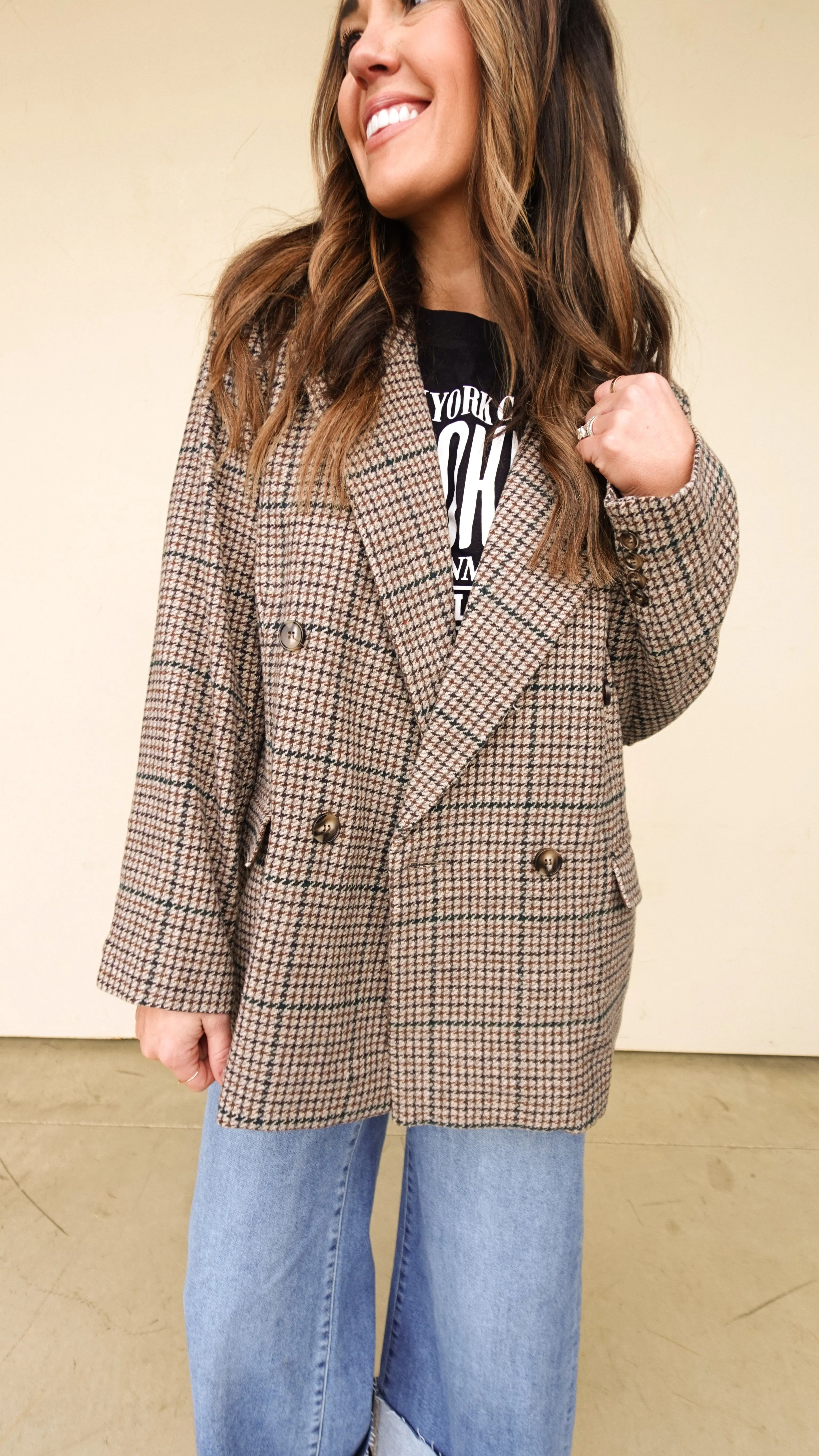 Relaxed Plaid Blazer Jacket