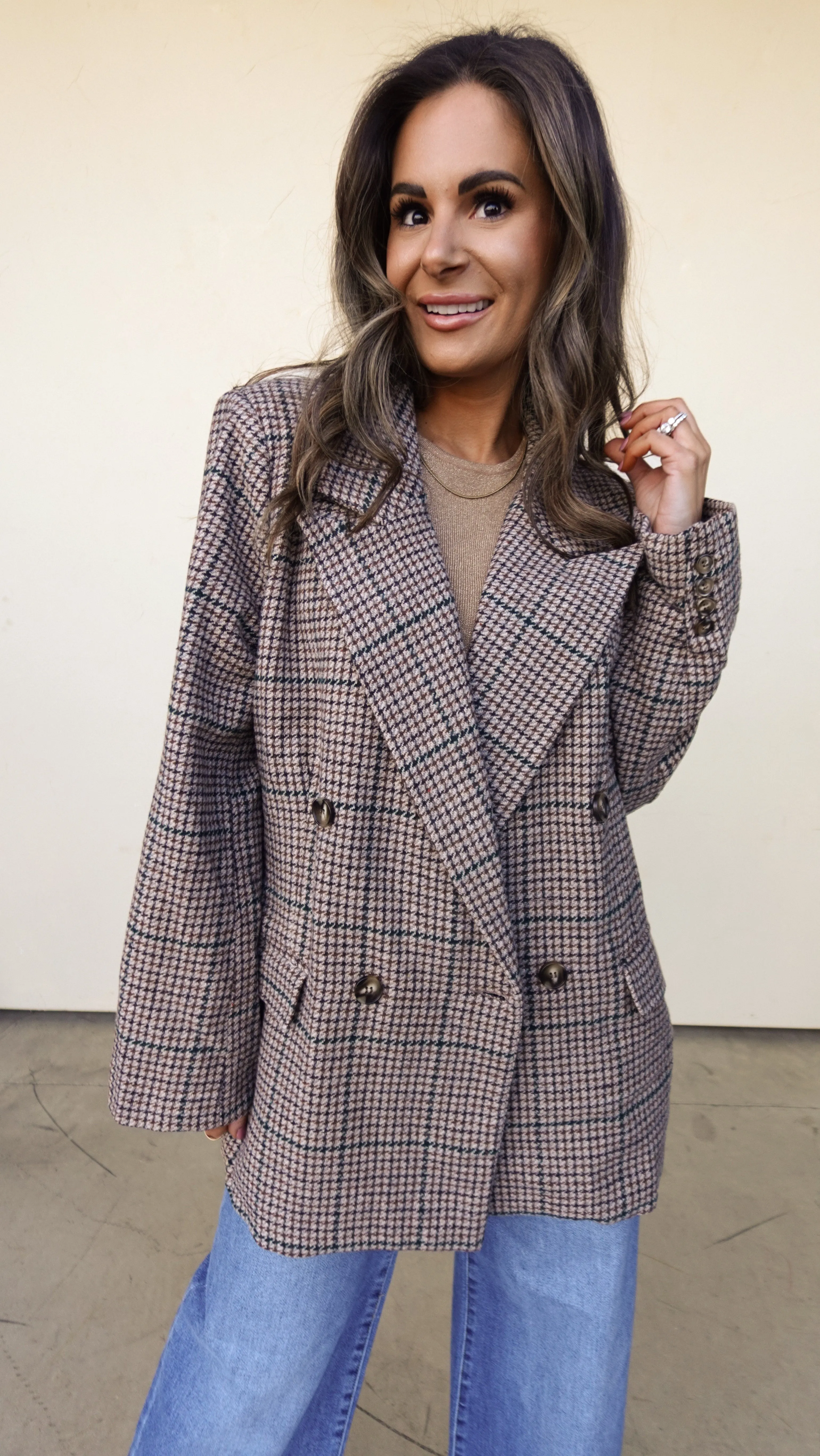 Relaxed Plaid Blazer Jacket