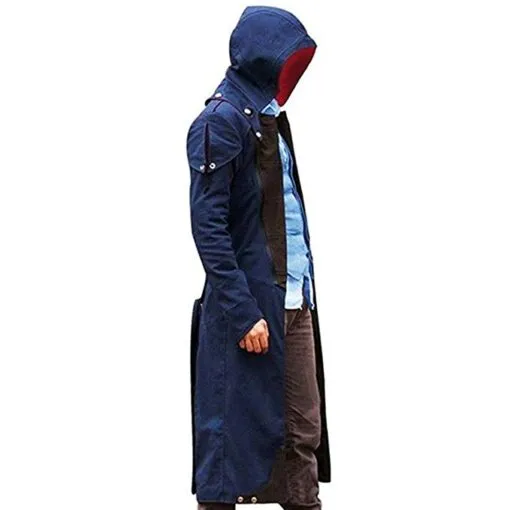 RW Authentic Sheepskin Assassin's Creed Unity Arno Victor Dorian Denim Cloak Cosplay Coat Hoodie Jacket Trench Coat