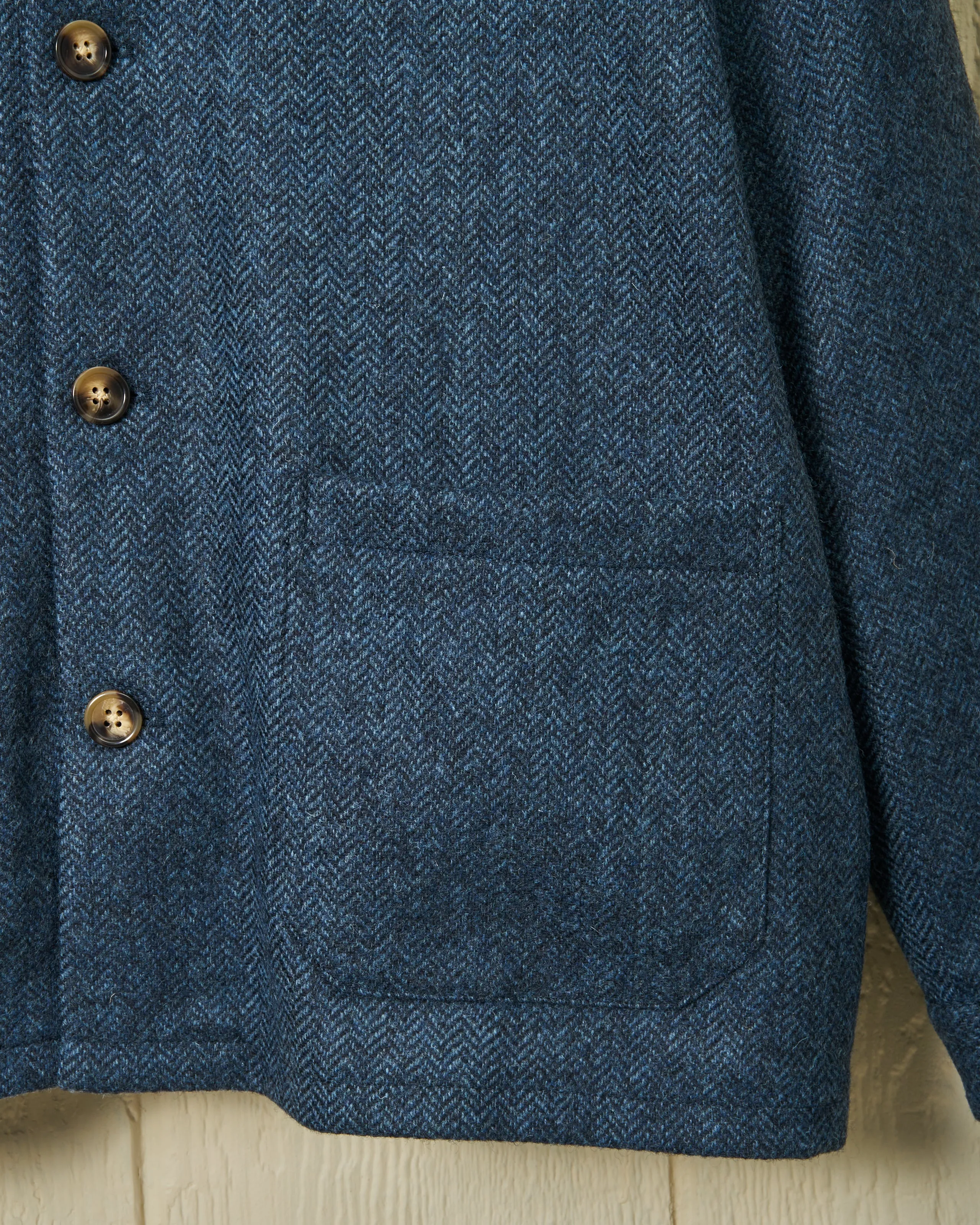 Shetland Wool Loafer Jacket in Navy Herringbone