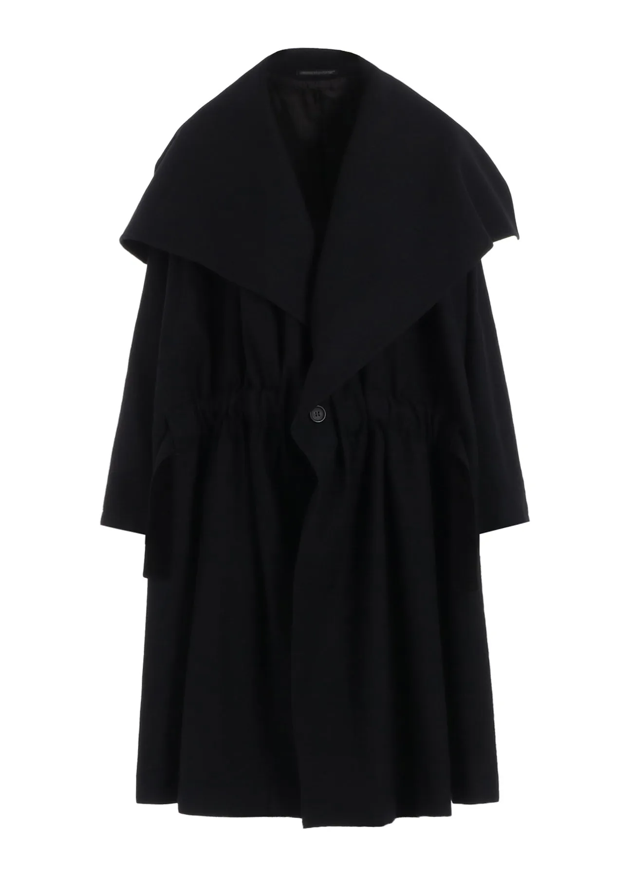 SHRINK WOOL GABARDINE FRONT GATHER DETAIL COAT