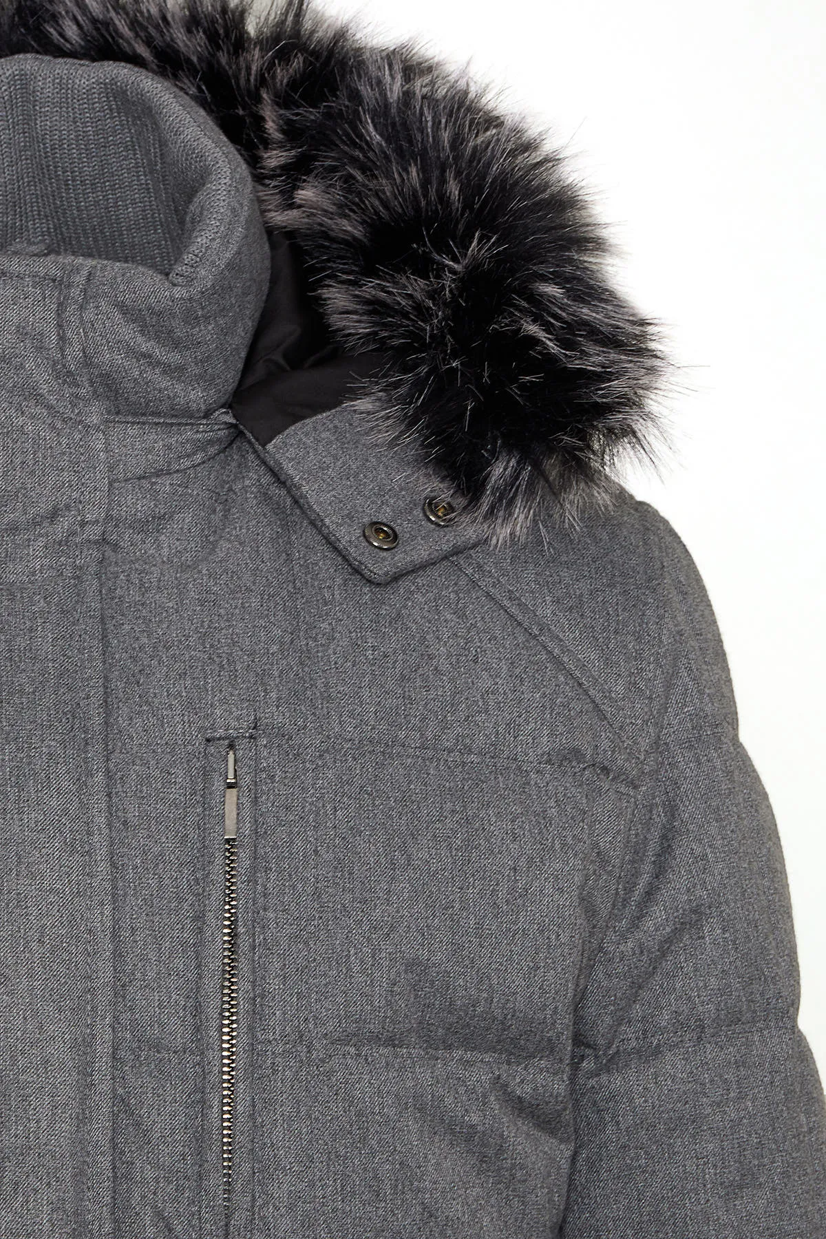 Slim Fit Eagle Furry Hooded Navy Coat, Gray