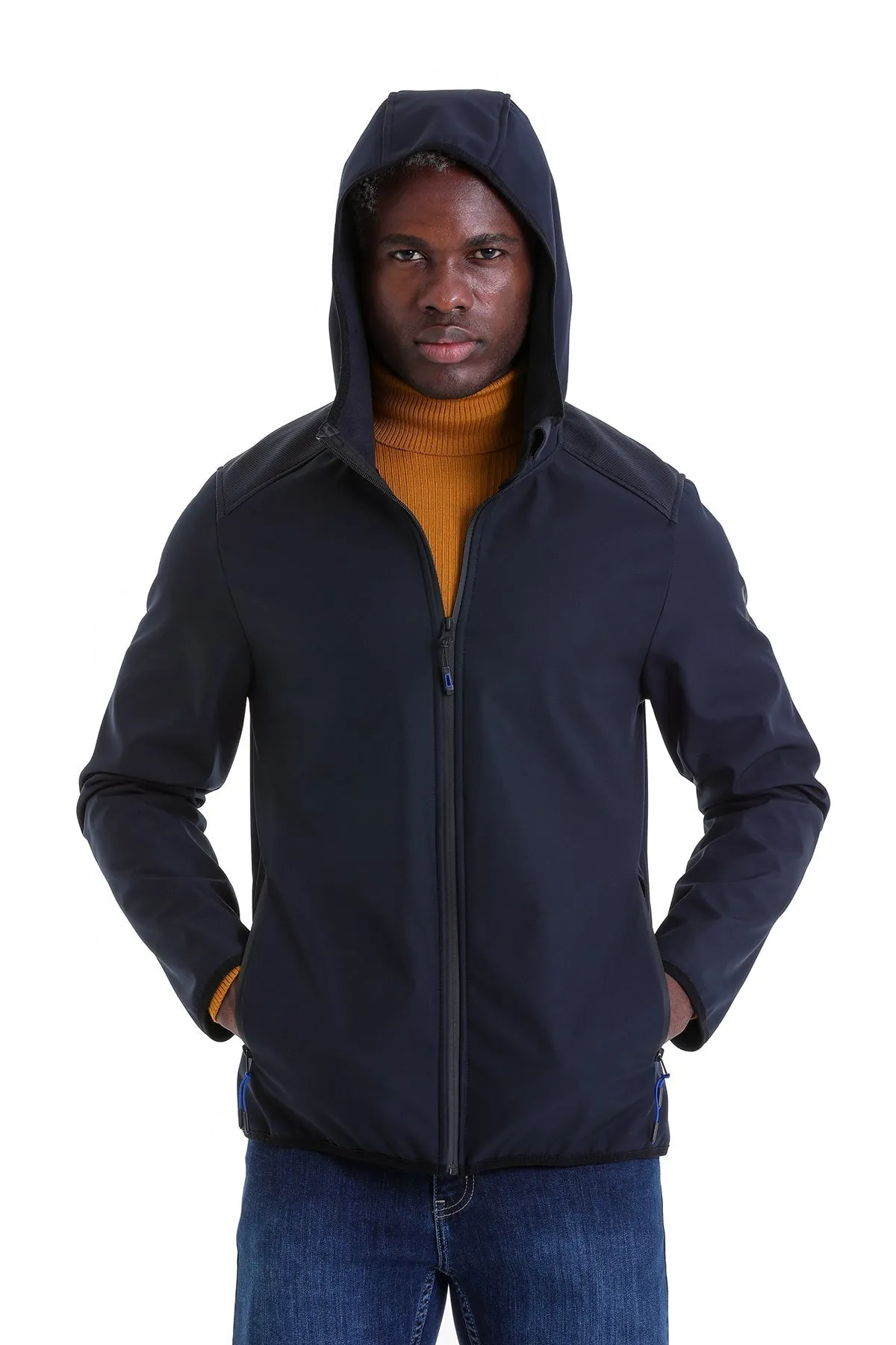 Slim Fit Fleece Apollo Navy Hooded Coat