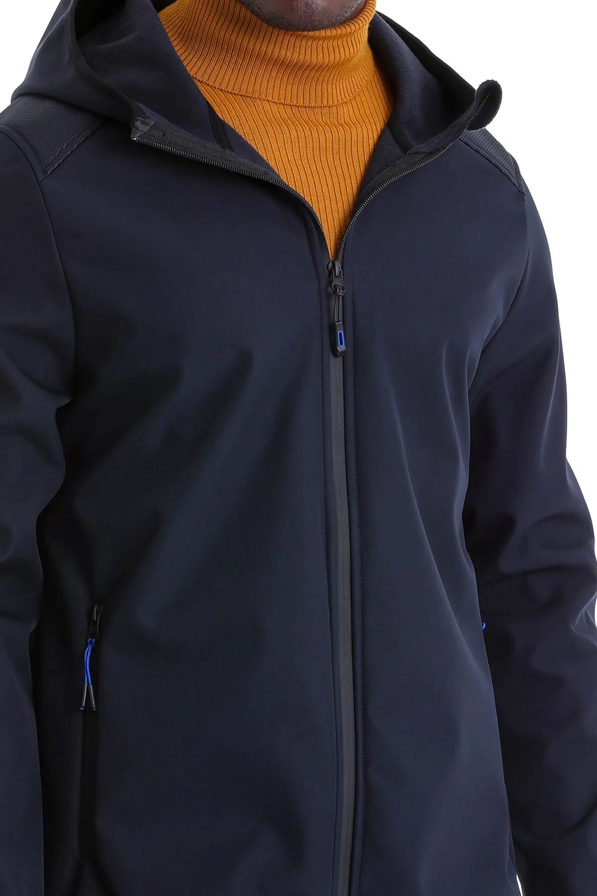 Slim Fit Fleece Apollo Navy Hooded Coat