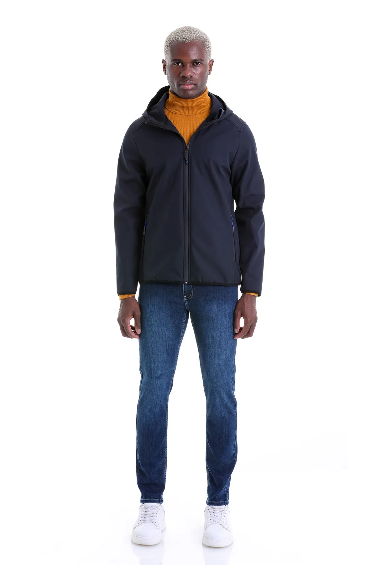 Slim Fit Fleece Apollo Navy Hooded Coat