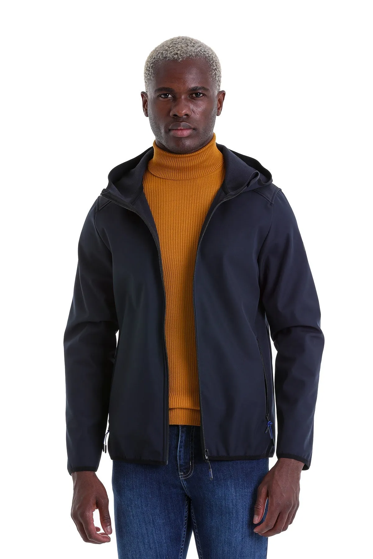 Slim Fit Fleece Apollo Navy Hooded Coat