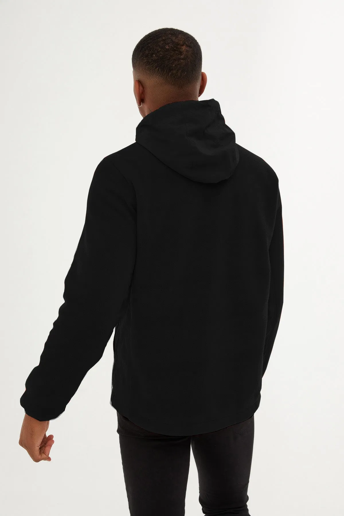 Slim Fit Fleece Polar Casual Black Hooded Coat