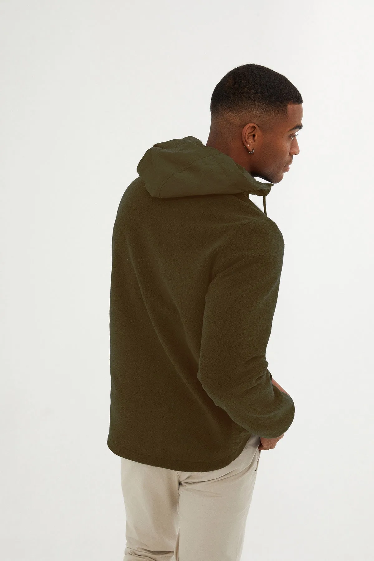 Slim Fit Fleece Polar Casual Khaki Hooded Coat