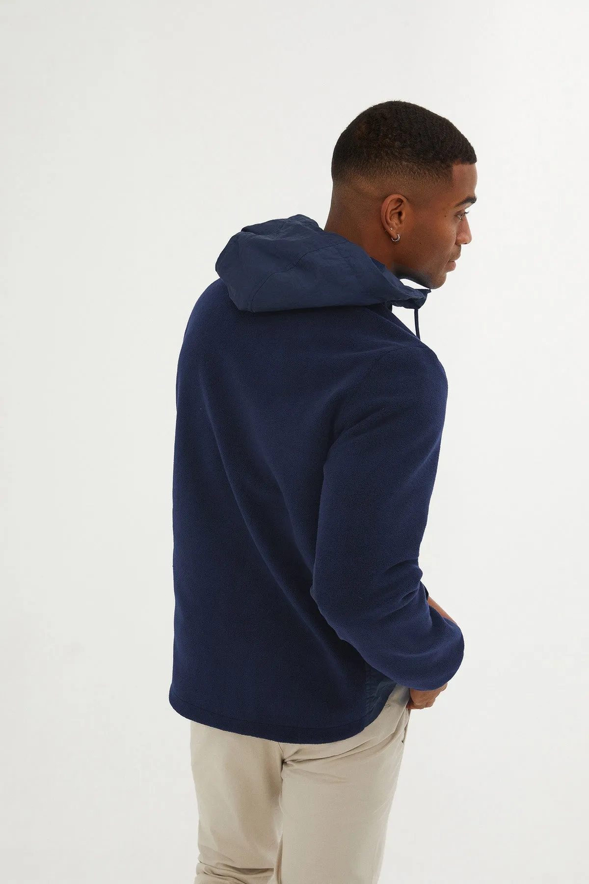 Slim Fit Fleece Polar Casual Light Navy Hooded Coat