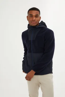 Slim Fit Fleece Polar Casual Navy Hooded Coat