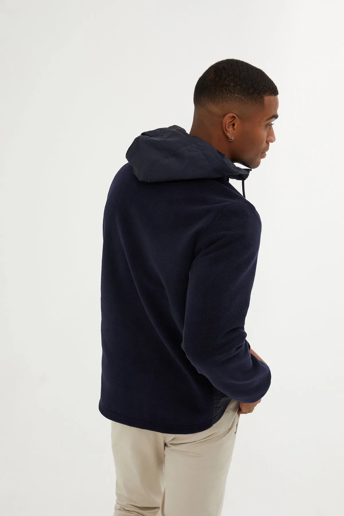 Slim Fit Fleece Polar Casual Navy Hooded Coat