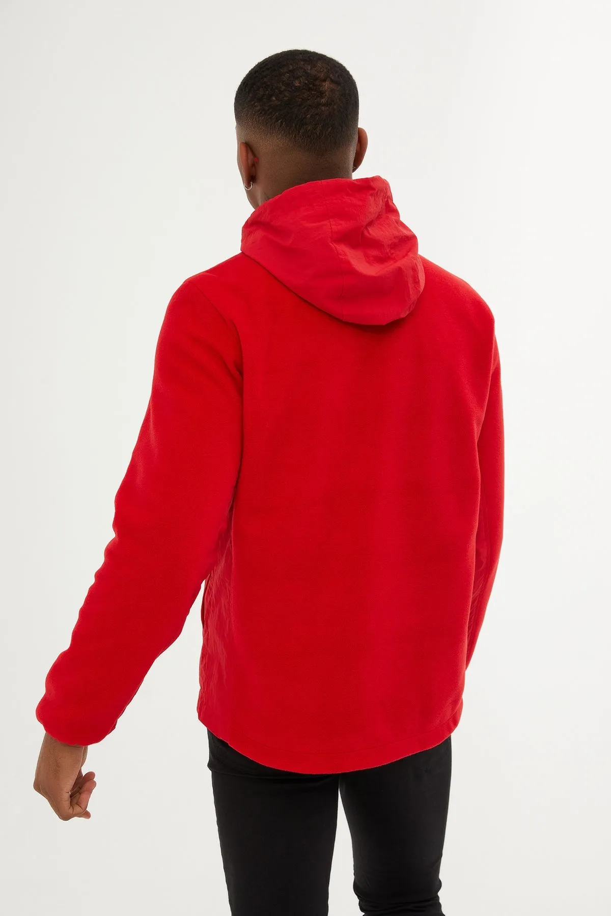 Slim Fit Fleece Polar Casual Red Hooded Coat