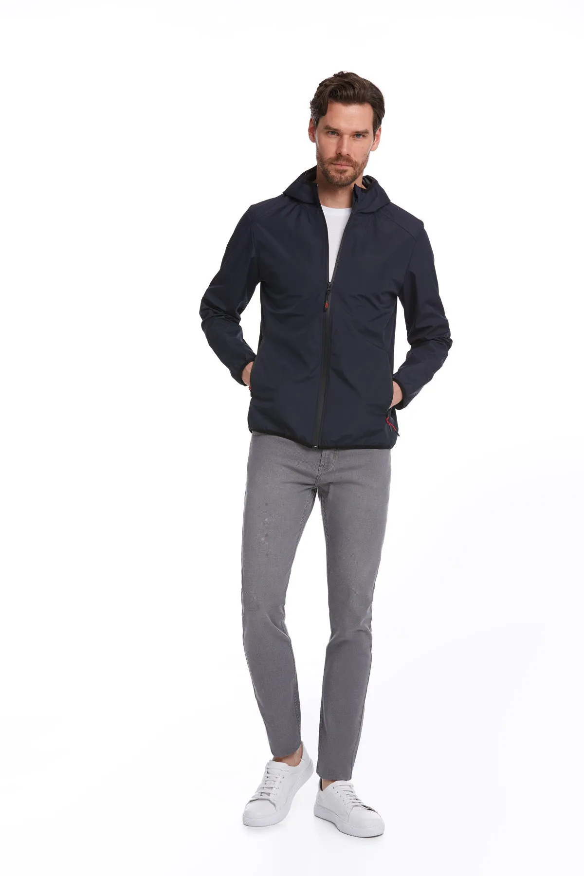 Slim Fit Navy Seasonal Lykia Hooded Coat