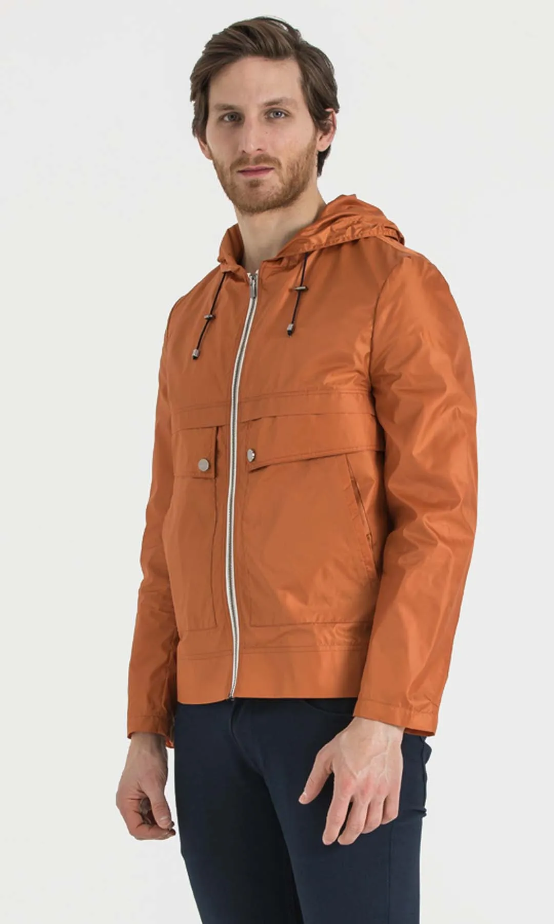 Slim Fit Seasonal Hooded Indigo Coat, Orange