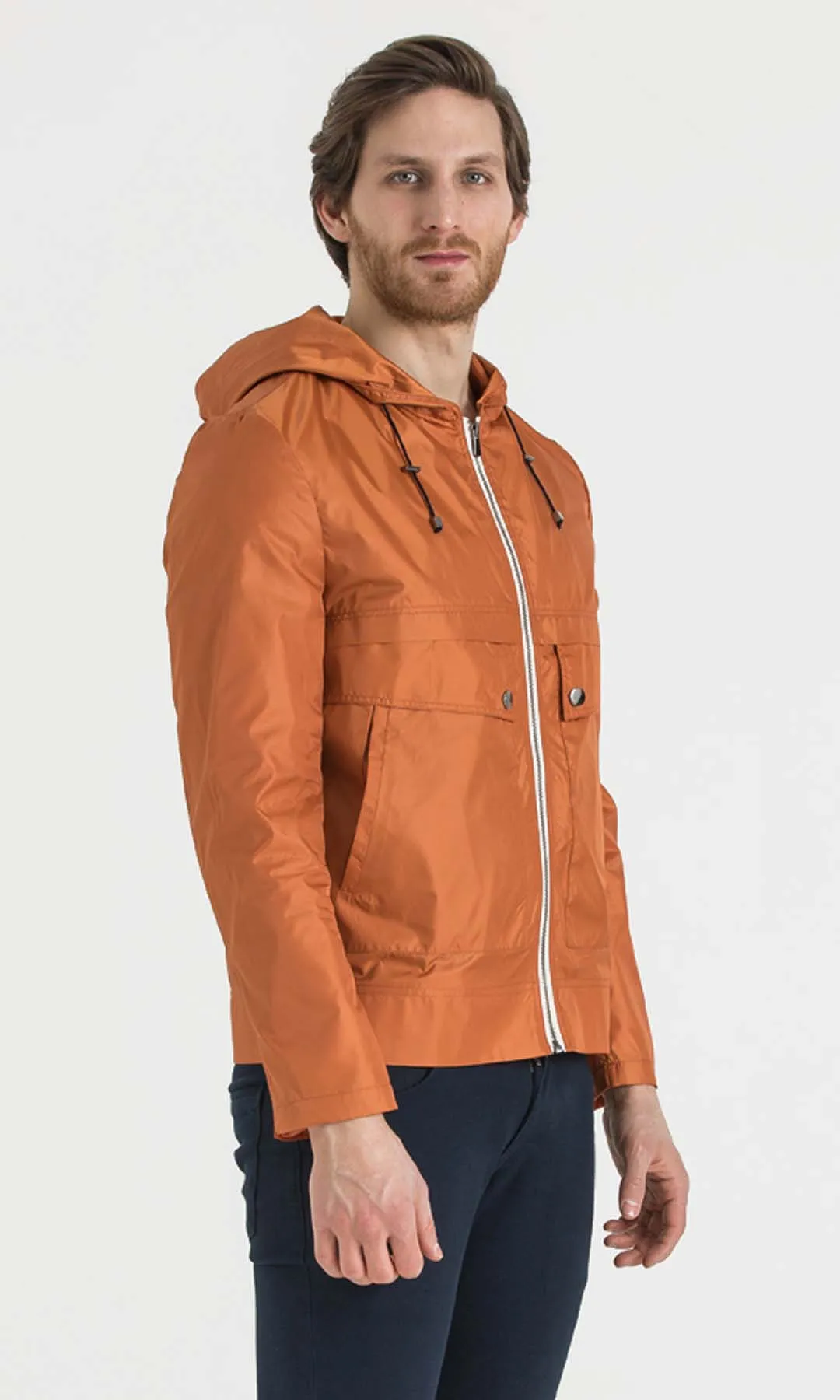 Slim Fit Seasonal Hooded Indigo Coat, Orange