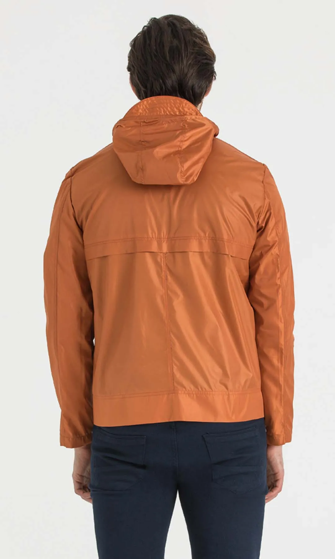 Slim Fit Seasonal Hooded Indigo Coat, Orange