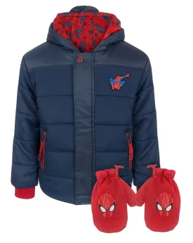 Spider-Man Boy's Navy Coat and Mittens Set