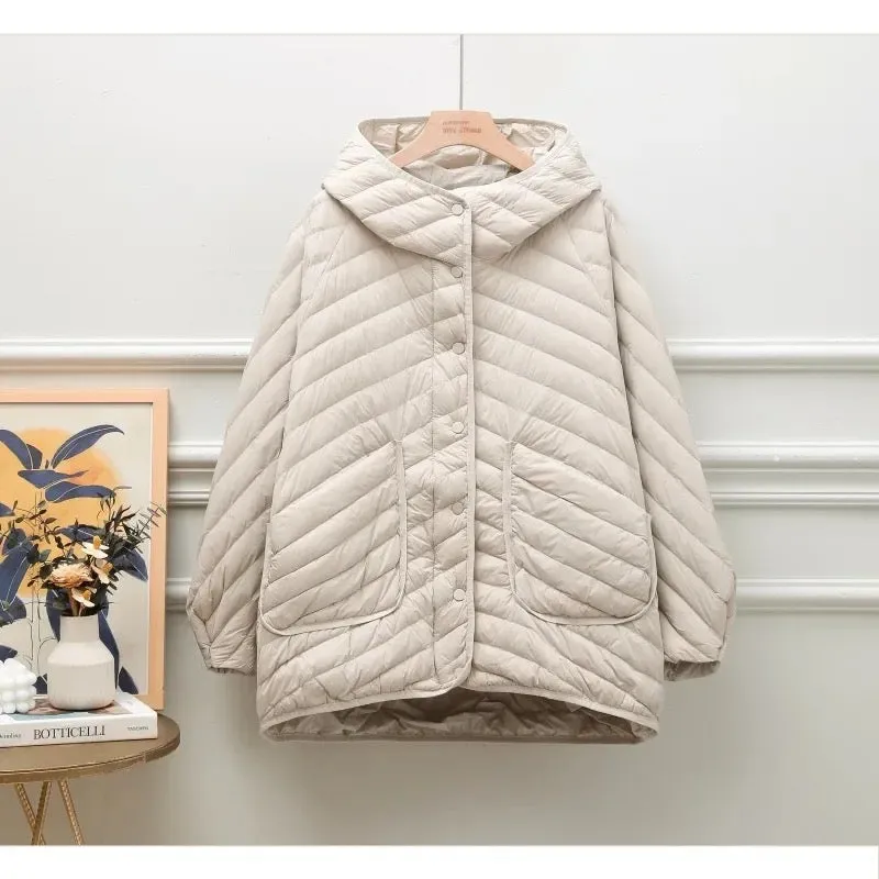 Spring Chic: Women's Duck Down Hooded Jacket. Jacket Big size