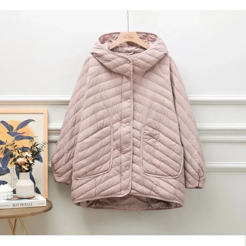 Spring Chic: Women's Duck Down Hooded Jacket. Jacket Big size