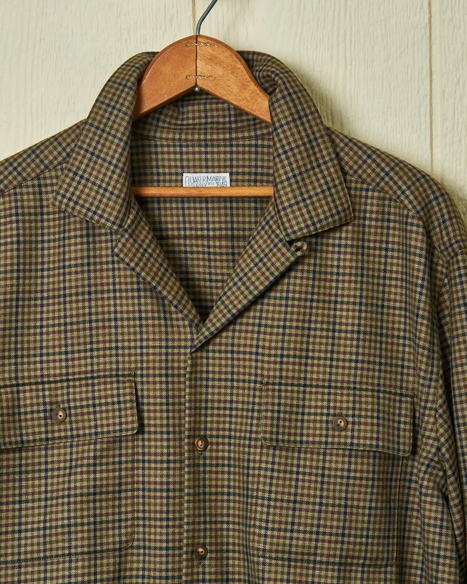 Superfine Wool Camp Shirt in Olive District Check