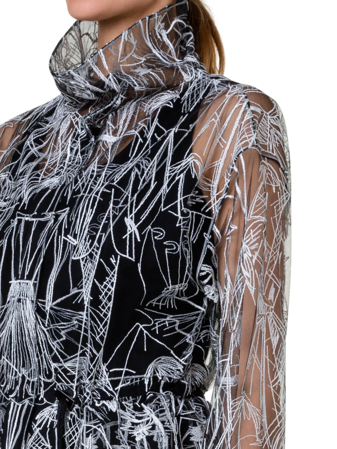 Techno Tulle Parka with Croquis Embroidery