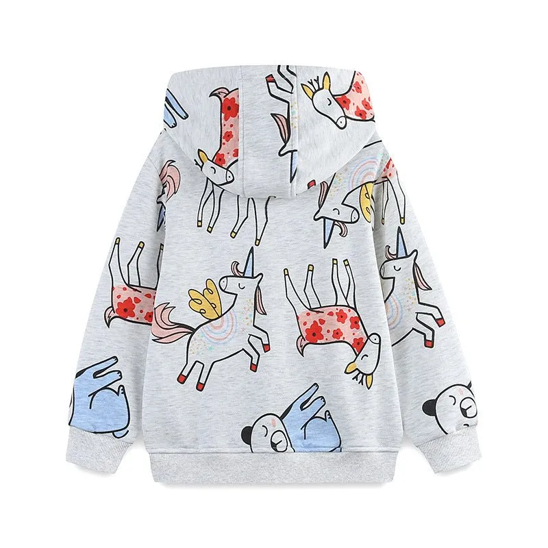 Toddler/Kid Girl's Cartoon Unicorn and Bear Print Design Jacket