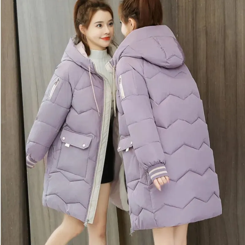 Warmth in Style: Long Hooded Parka for Women, Windproof Winter Jacket with Down Cotton, Ideal for Casual Wear