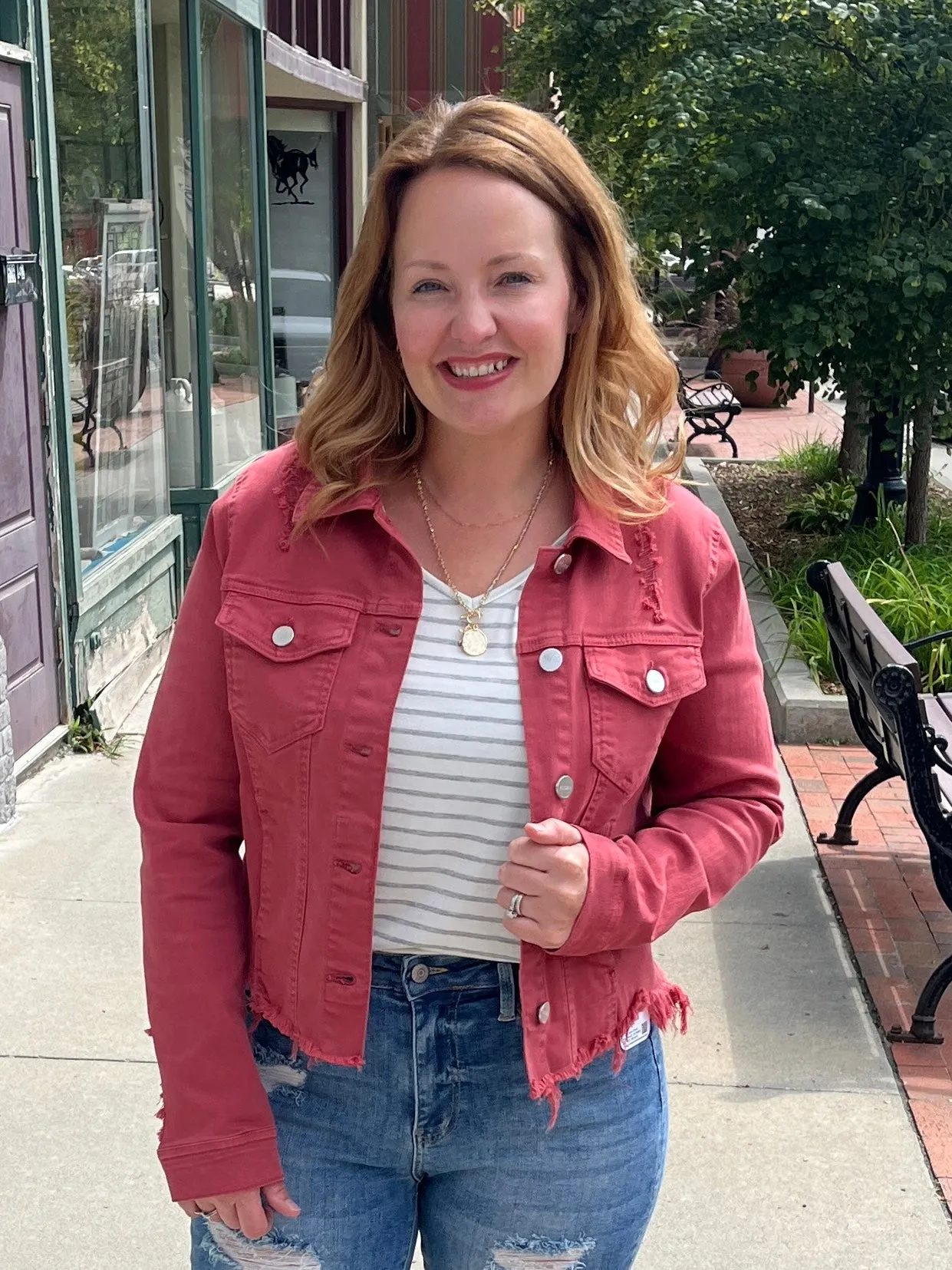 Washed Red Denim Jacket