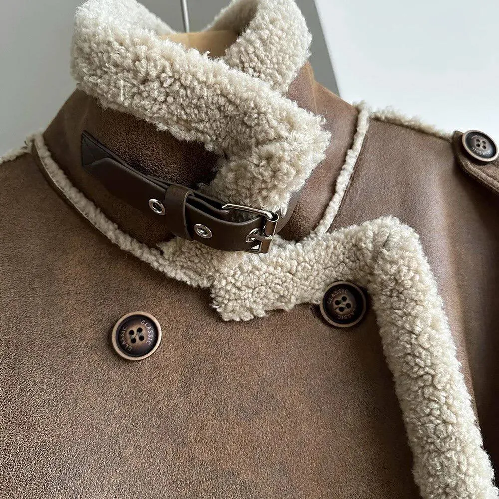 Winter luxury: a long faux leather coat lined with real shearling for maximum warmth and style