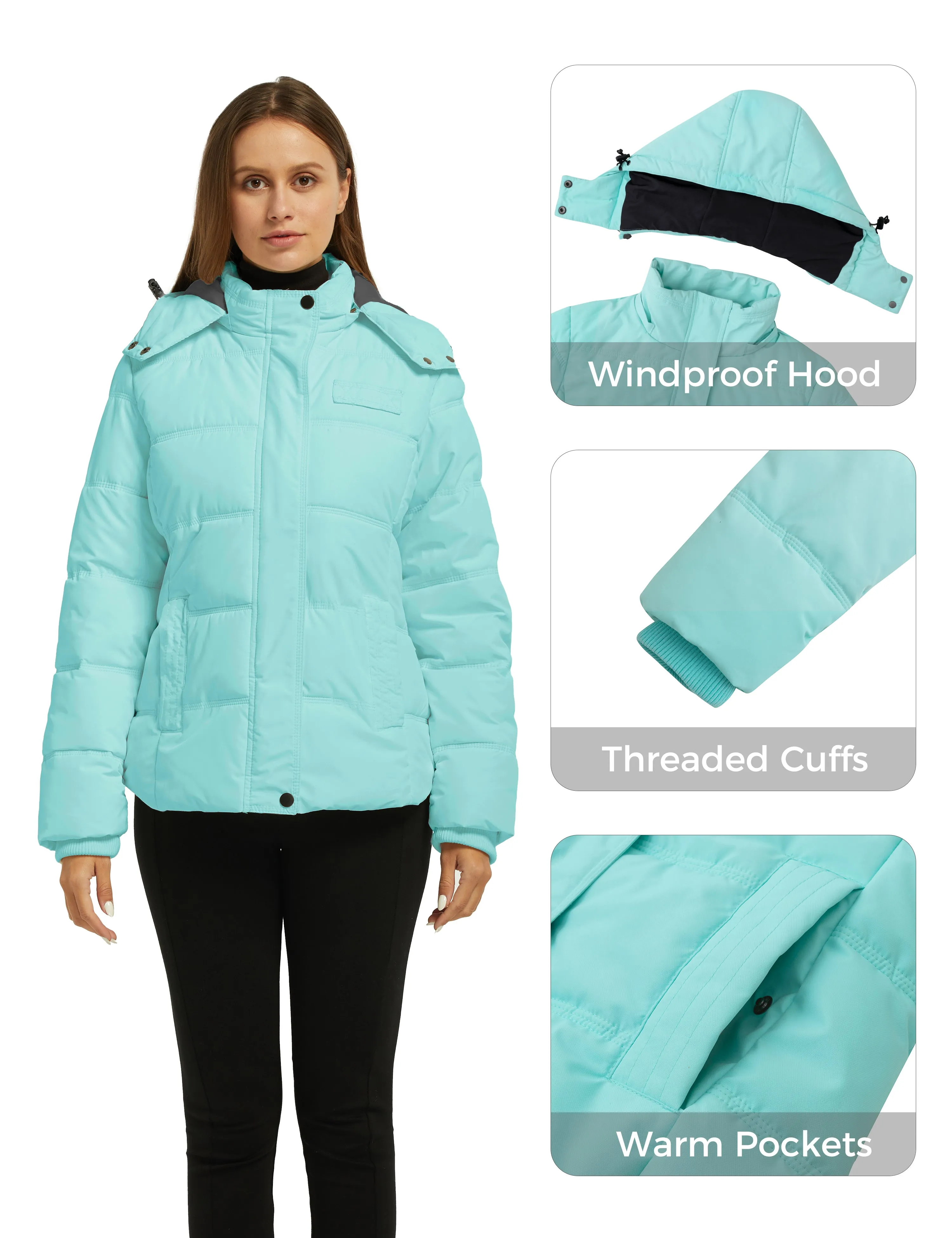 Women's Hooded Warm Winter Coat Quilted Thicken Puffer Jacket with Removable Hood