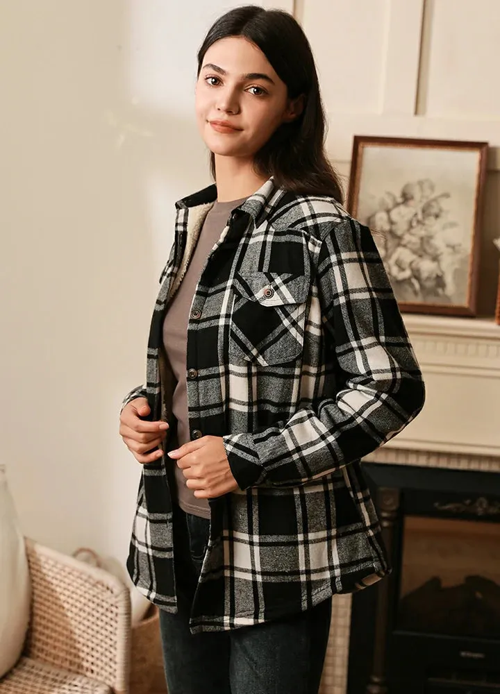 Women's Matching Family Black White Plaid Flannel Shirt Jacket