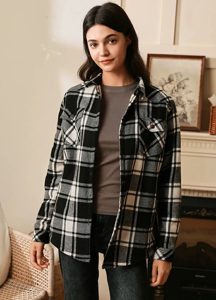 Women's Matching Family Black White Plaid Flannel Shirt Jacket