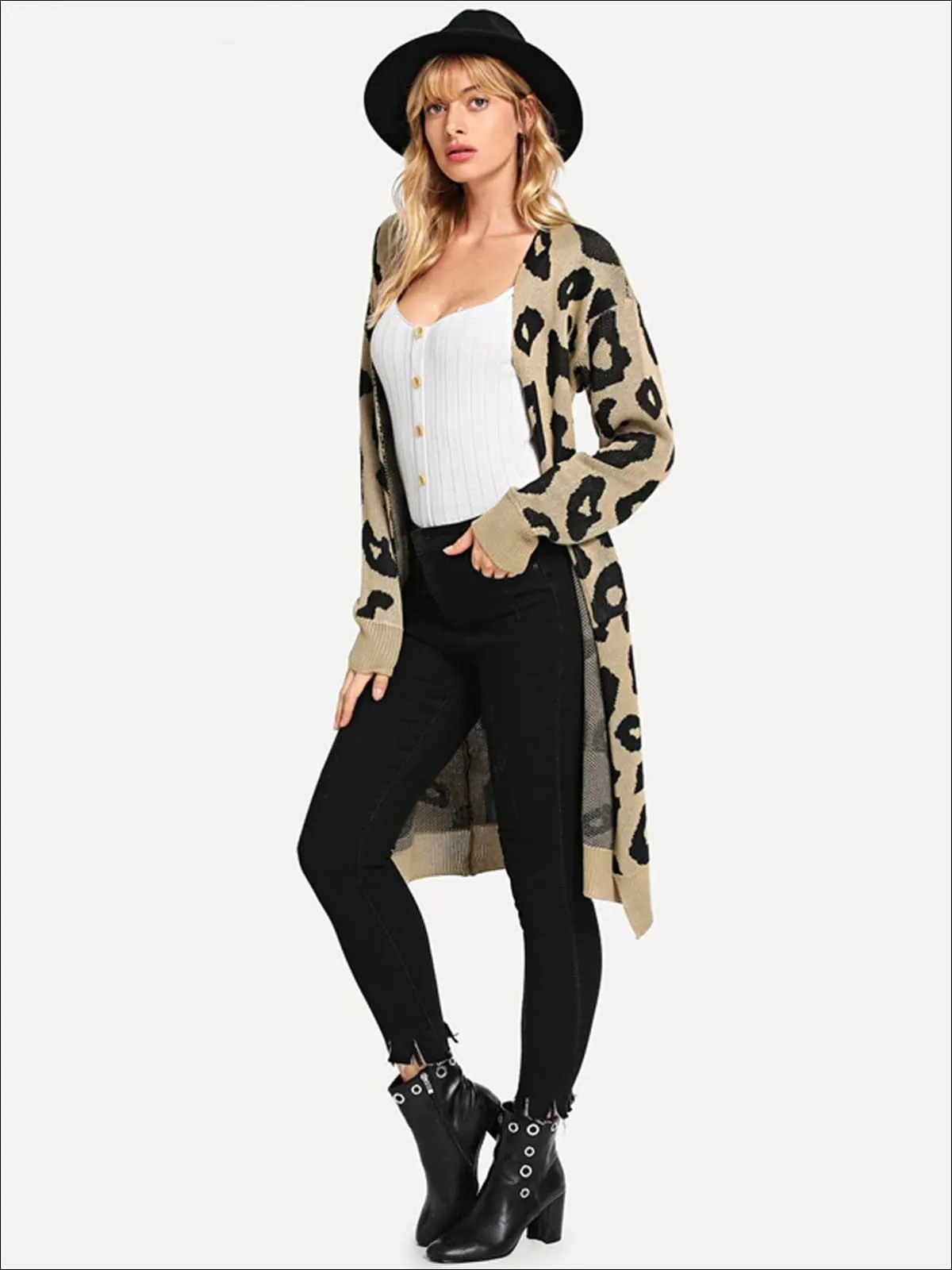 Women's Over-Sized Leopard Print Open Front Cardigan