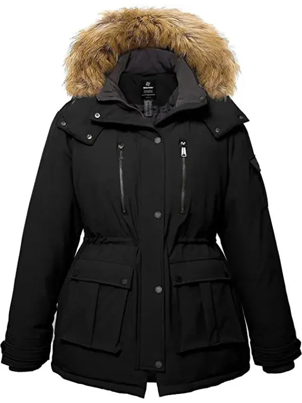 Women's Plus Size Puffer Jacket Warm Winter Parka Coat with Removable Fur Hood Regenerated Polyester