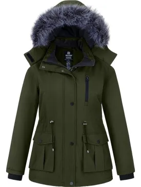 Women's Plus Size Winter Warm Coat Waterproof Parka Jacket with Removable Fur Hood